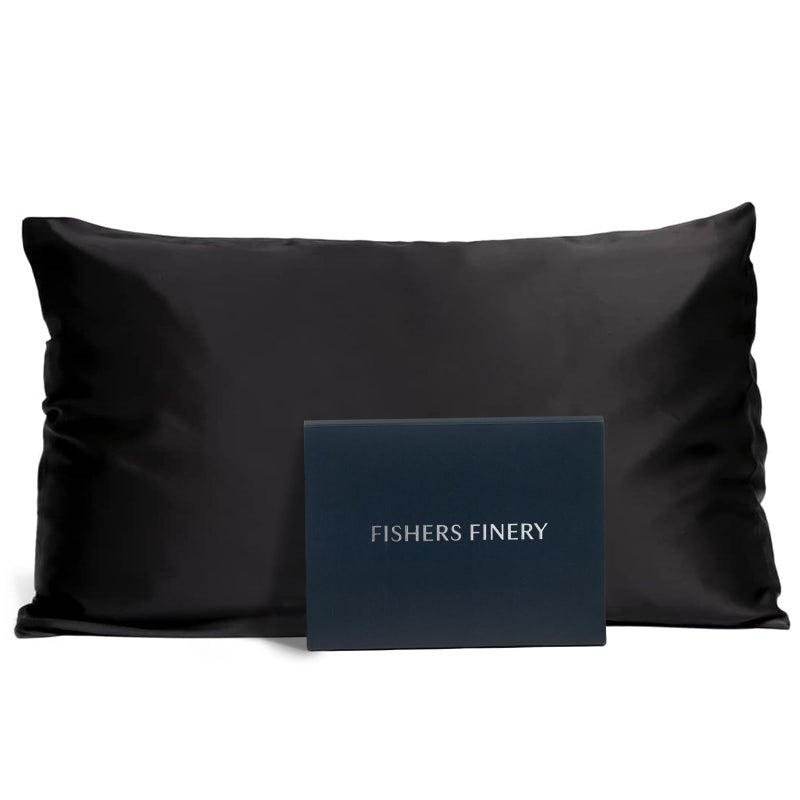 Fishers Finery 25mm 100% Pure Mulberry Silk Pillowcase (Black King) - Image 1